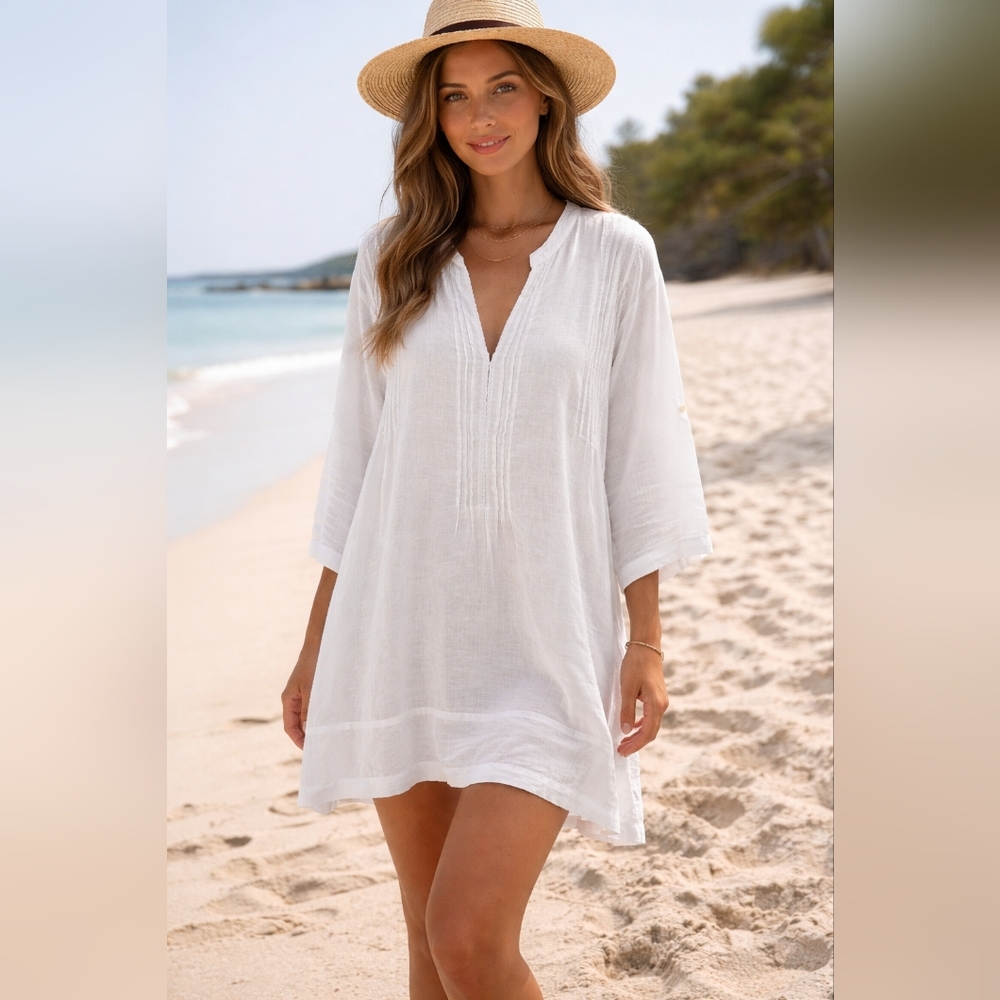 CP Shades Size M 100% Linen White Women's Tunic Top